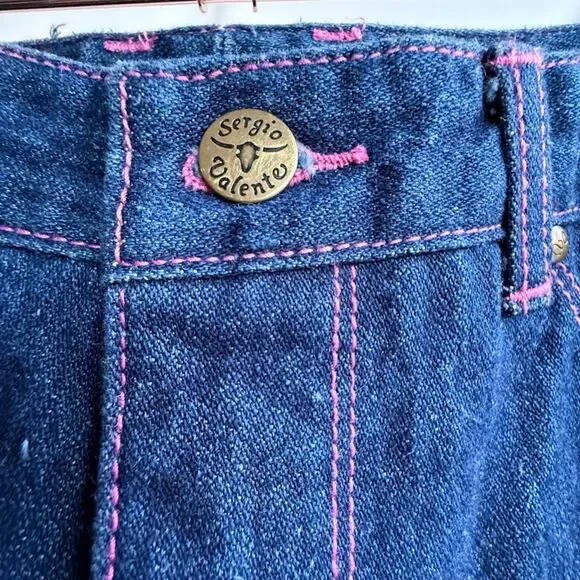 VTG 1970s Sergio Valente Pink Topstich Straight Leg Blue Jeans 27" NWT deadstock - Picture 3 of 10